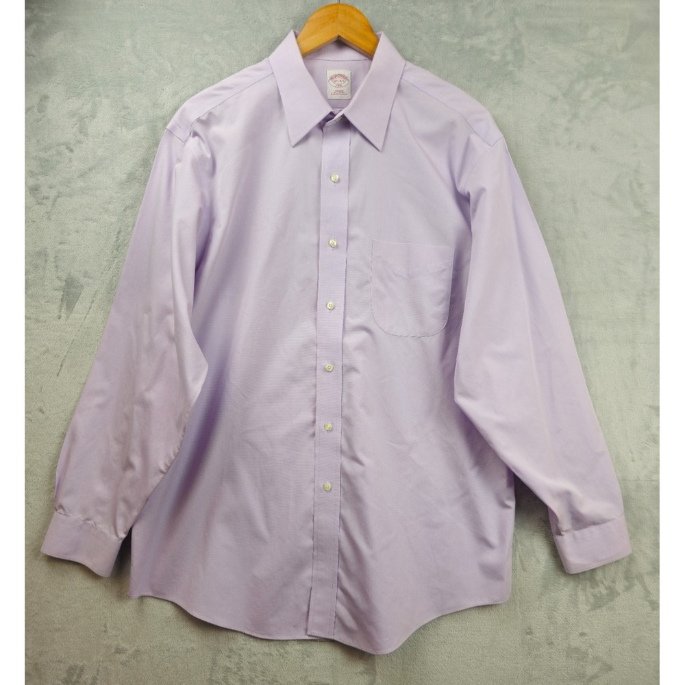 Brooks Brothers Mens 16.5 Large Shirt Purple Solid Non‎ Iron Cotton Dress Office